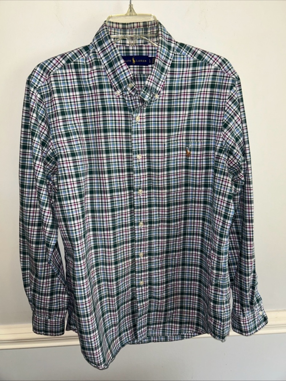 Ralph Lauren Green, White & Navy Plaid Button-Down Shirt